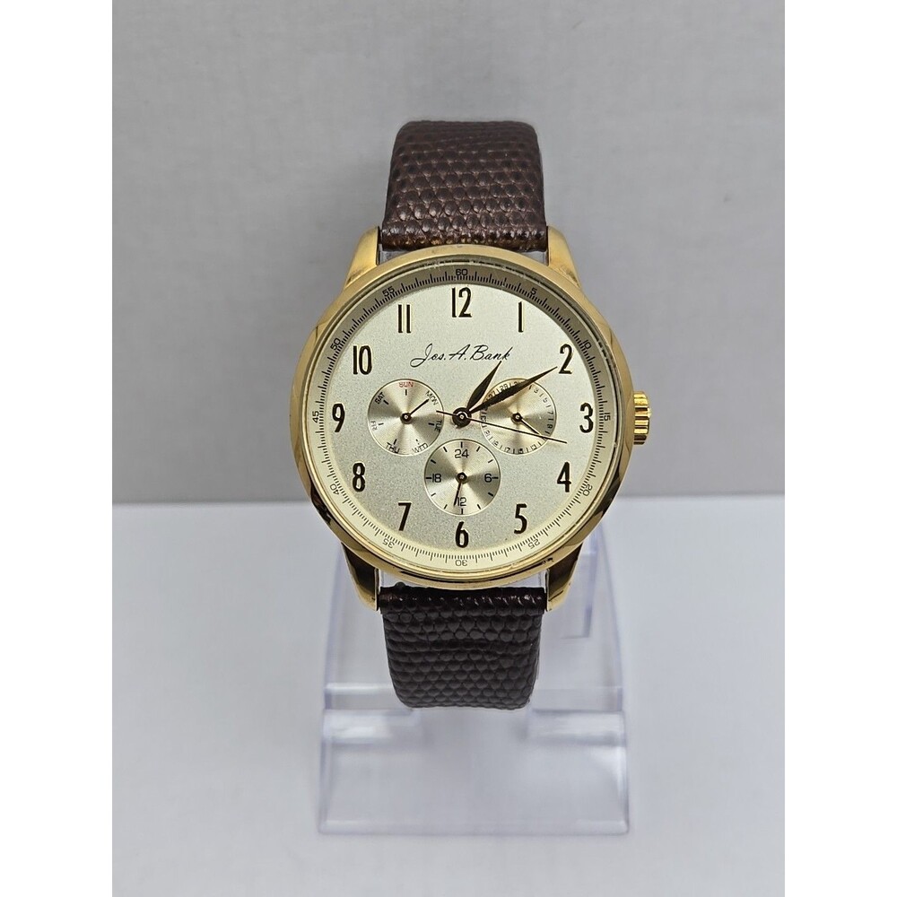 Jos A Bank Gold Dial Multifunction Mens Day Date 40mm Dress Watch New Battery